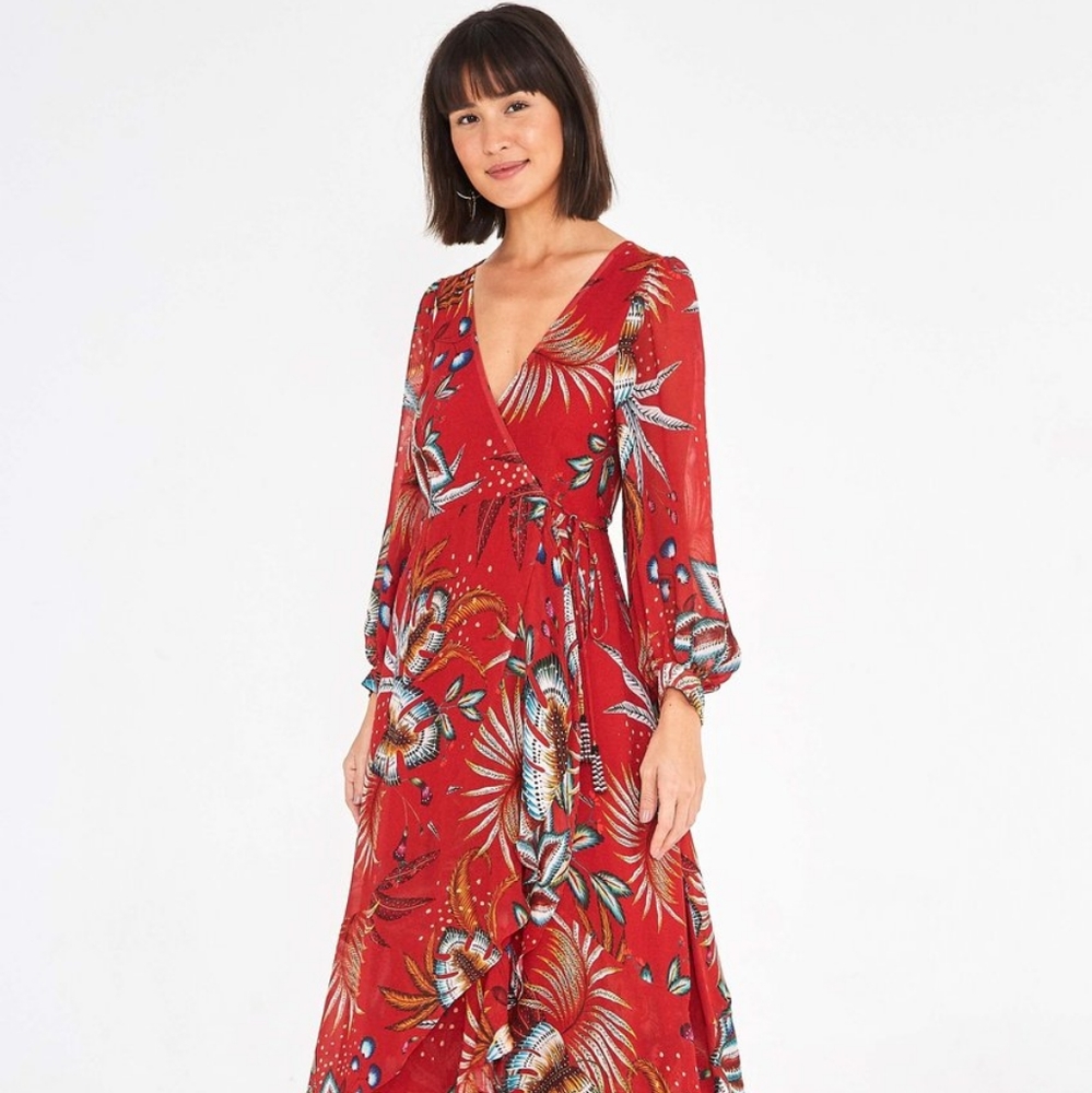 FARM Rio Winter Leaf Maxi Wrap Dress